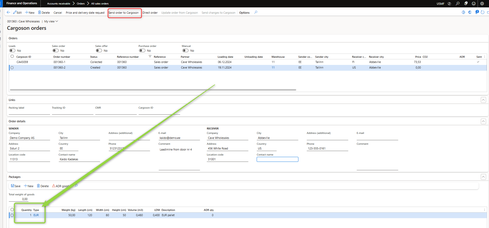 D365fo Cargoson Transport Orders 2